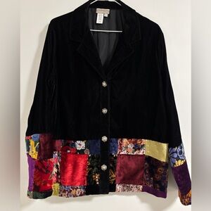 Vintage Patchwork Velvet Shirt Top Jacket Size Large Coldwater Creek Size Large